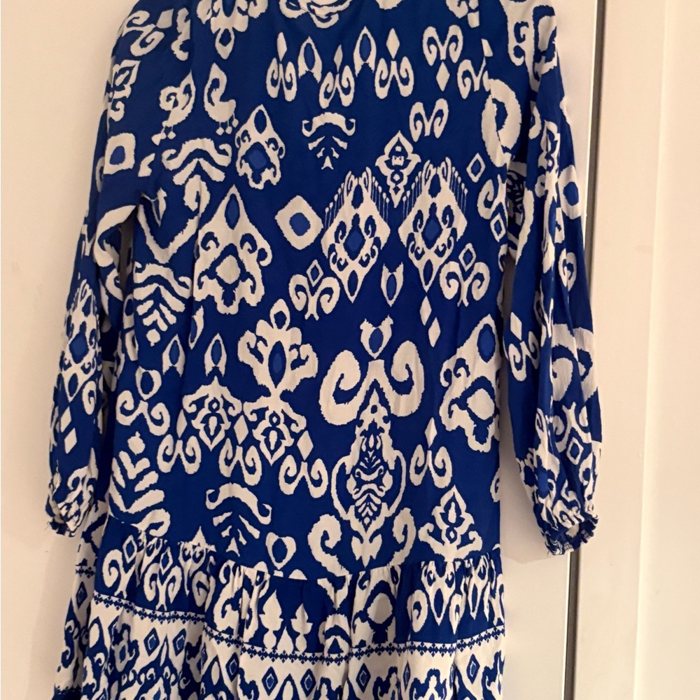 Zara Blue and White Long Sleeve Dress